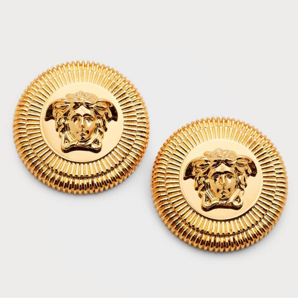NEW Versace Gold Medusa Round Earrings